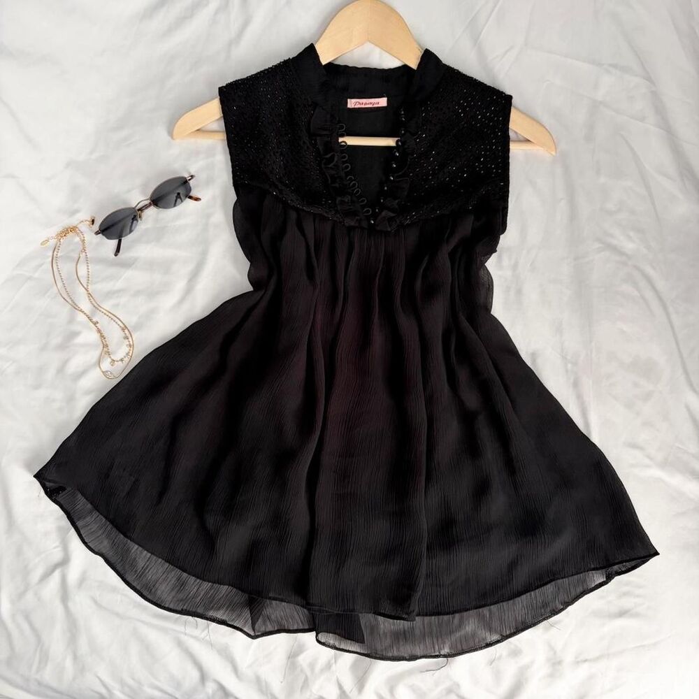 Vintage Y2K black Papaya sleeveless babydoll tunic top
